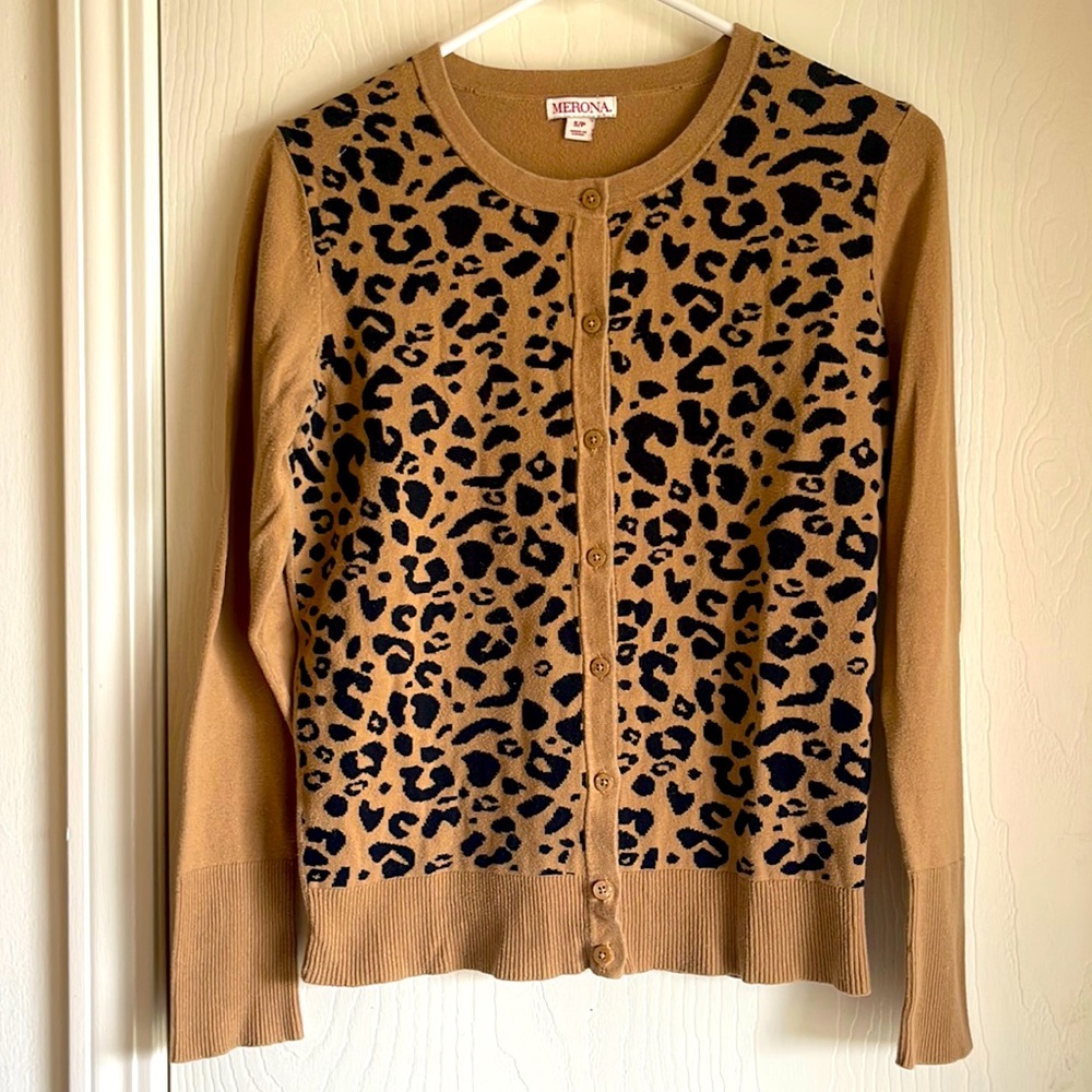 Merona size small  brown leopard print cardigan sweater